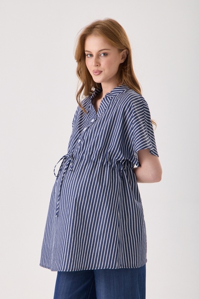 KATLİN MATERNİTY WEAR Maternity Navy Blue Poplin Cotton Striped Pattern Blous...