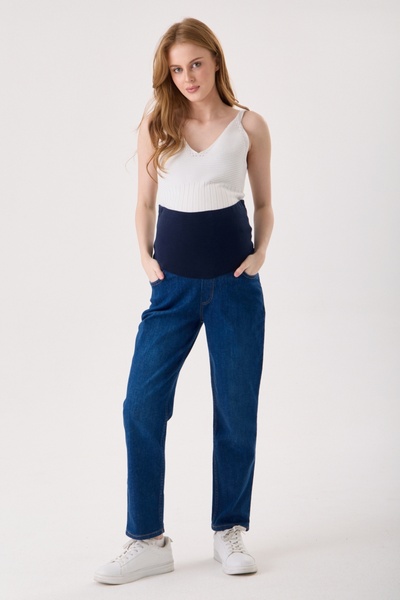 KATLİN MATERNİTY WEAR Hamile Mom fit Likrali Lacivert Kot Pantolon, Ayarlanab...