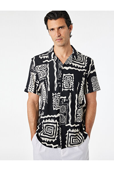 Koton Regular Fit Turn-Down Collar Wrinkled Short Sleeve Ethnic Patterned Shirt