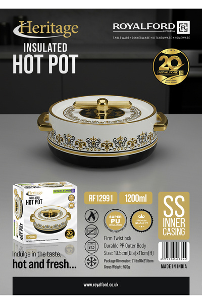 ROYALFORD 1200ml Heritage Insulated Hotpot Casserole Stainless Steel Inner RF...