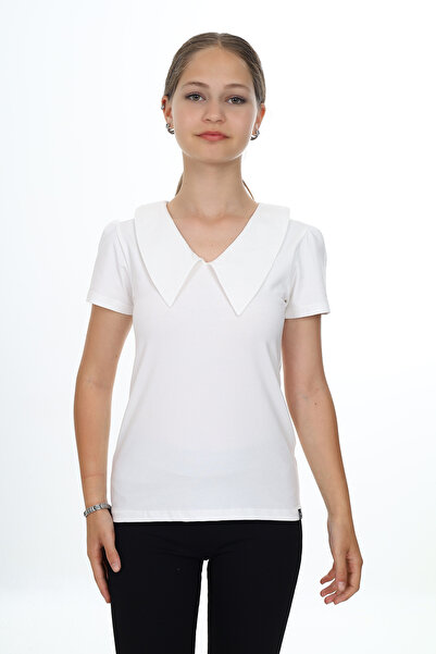 Toontoy Girls' Printed Cape Collar Short Sleeve T-Shirt