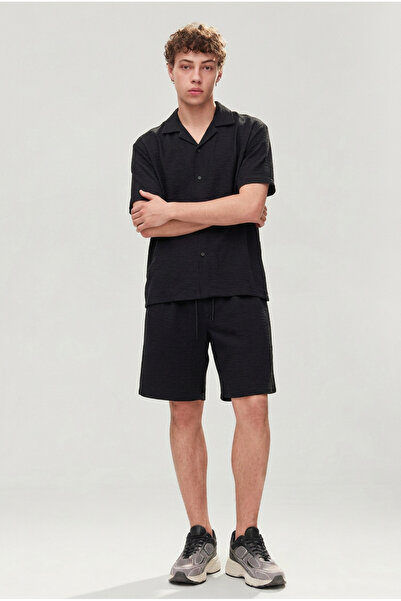 DAMGA JEANS Men's Premium Comfortable Shirt Jogger Linen Shorts Black Two-Pie...