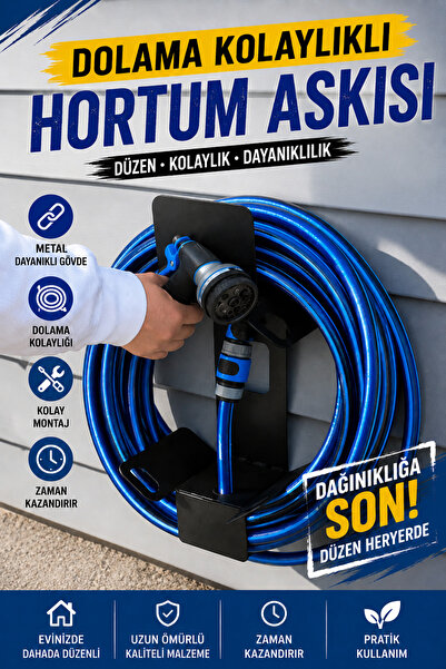 VENON Dolama Kolaylıklı Metal Siyah Hortum Askısı Hortum Tutucu Hem Duvar Hem...