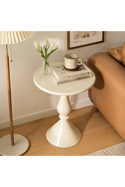 Shangxing White Vintage Accent Side Table, Round Coffee Table for Living Room...