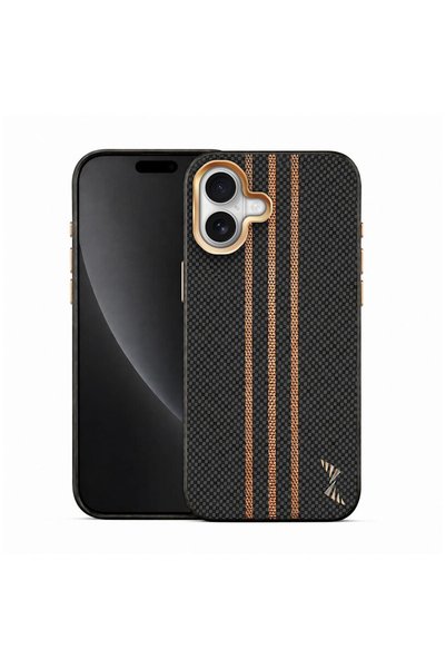 Zebana Apple iPhone 16 Uyumlu Kılıf Goldrix Karbon Fiber M-Safe Kılıf Siyah
