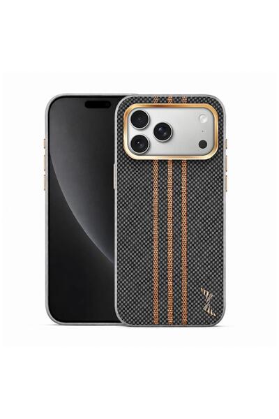 Zebana Apple iPhone 17 Pro Uyumlu Kılıf Goldrix Karbon Fiber M-Safe Kılıf Gri