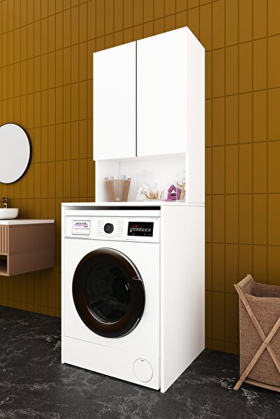 asratrend Lüks 2 Kapaklı Çamaşır Makinesi Dolabı %100 MDF 2 Kapaklı Çok Amaçlı Banyo Dolabı BD01