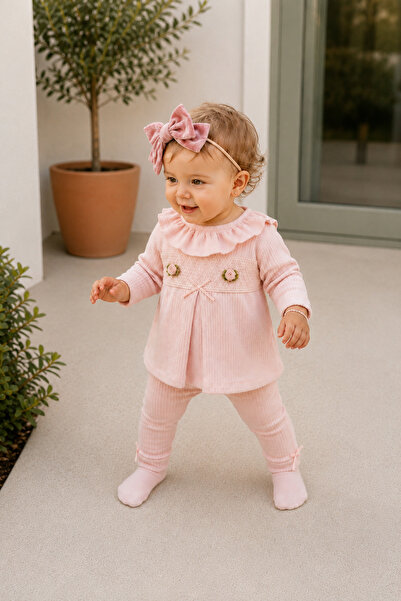 Elo Baby Girl Top and Bottom Set with Ruffled Collar and Rose Detail, 2-Piece...