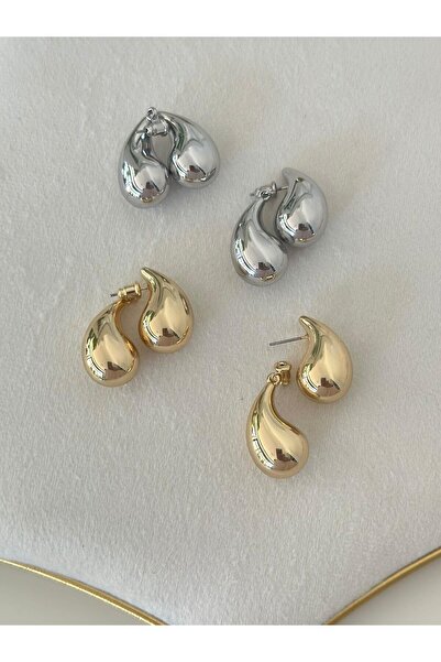 MyladyAccessoriess İkili Kullanım Damla Küpe (Pirinç Kaplama) Gümüş