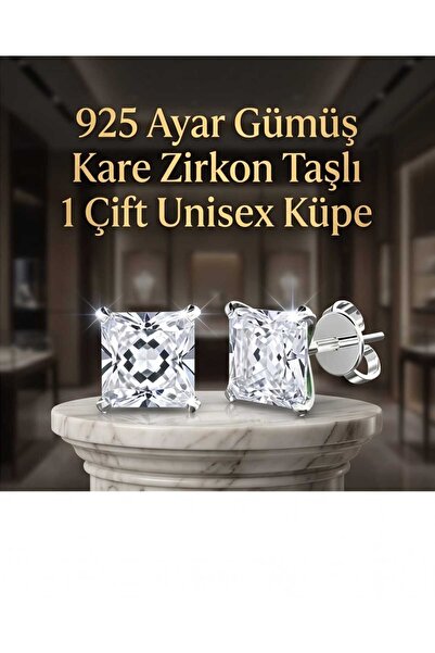 UygunGümüşçülük Begonia Accessories Tektaş Kare 3 Mm Nokta 925 Ayar Gümüş Küpe