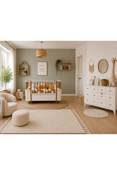 Koza %100 MDF Bonnie 8 Çekmeceli Şifonyer & %100 MDF Ahşap Beyaz 80x130cm (80x180 cm) Büyüyen Beşik