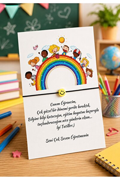 Emtory Home 10 Adet Gökkuşağı Çocuk Kartlı Emoji Bileklik -Okul Hediyesi - Ka...