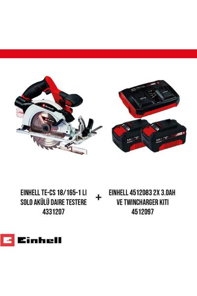 Einhell TE-CS 18/165-1 Li Daire Testere ve 2x 3.0Ah Pil + Twincharger Kiti Seti