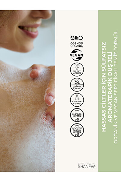 RHANEVA Hassas Ciltler için Sülfatsız Aromaterapik Duş Jeli, Organik ve Vegan Sertifikalı, 400 ml