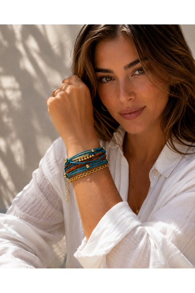 Kutcha Accessories Mavi Süet Ve Gold Çoklu Kadın Bileklik