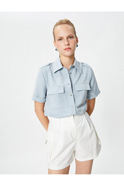 Koton Short Sleeve Shirt Epaulette Detailed Modal Blend