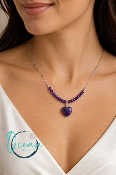 OceanDesign Handmade Amethyst Stone Women's Necklace with 45 cm Stainless Ste...