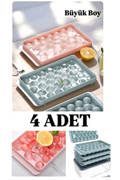 ACQUA BELLA Büyük Boy 4 Adet Renkli Küre Buz Kalıbı Pratik Boy Kapaklı 33 Haz...