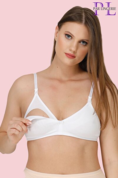 par lingerie pl حمالة صدر للرضاعة مزينة بالدانتيل بدون غطاء باللون الأبيض