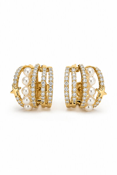 Sirena Accessories Sirena VIP Serisi-İnci Yolu Zirkon Taş Detaylı Gold Kaplam...