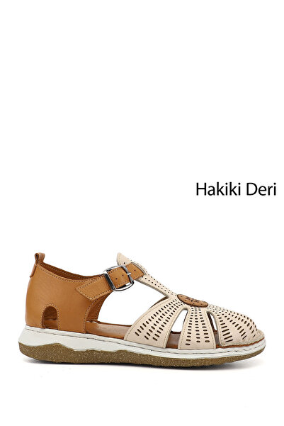 GÖNDERİ(R) Kadın Bej Dolgu Topuk Hakiki Deri Sandalet