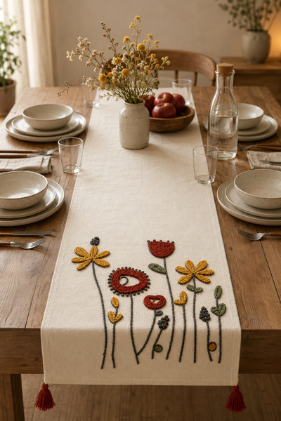Shopyteks Traversă de masă brodată Bohemian Punch, 100% bumbac și in – 30x140...