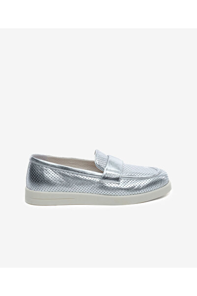 Greyder Kadın Gümüş Hakiki Deri Loafer Ayakkabı 5Y2CA34380