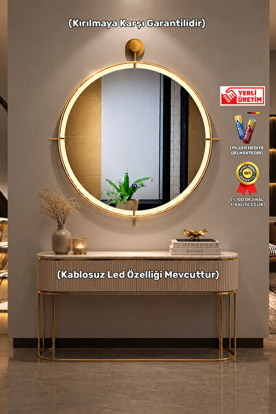 Wallover Design Kablosuz LEDLİ AYNA Lemirna Gold Metal Çerçeveli Ayna - Lavab...