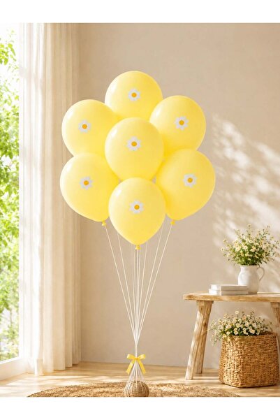 Parti Adresi Papatya Temalı Makaron Sarı Balon Seti Doğum Günü Balon Seti