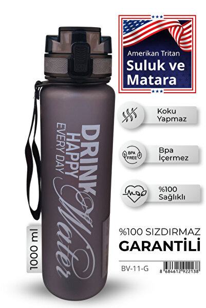 Beauty Vogue BV-11 Su Matarası 1L - BPA İçermez Tritan Motivasyonel Suluk - O...