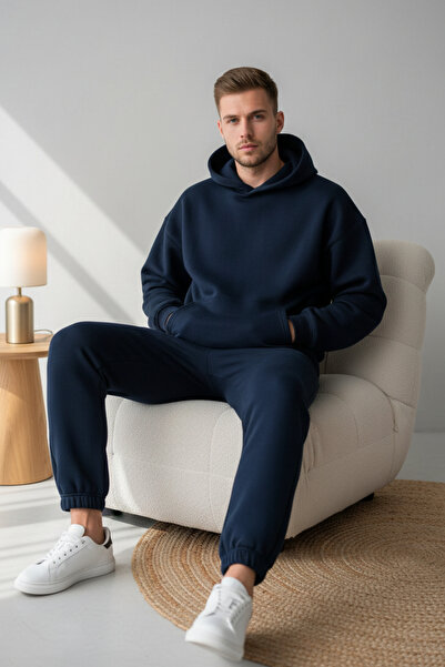 Runades Men's Soft Textured Wide Fit Hooded Sweatpants Set with Elastic Legs ...