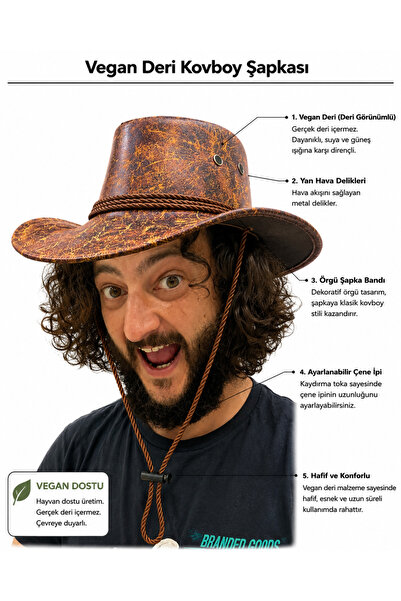 GİYU SHOP Unisex Vegan Leather Cowboy Hat