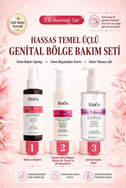 Roen İntim Sprey, İntim Beyazlatıcı Krem, İntim Yıkama Jeli, Hassas Bölge Tem...