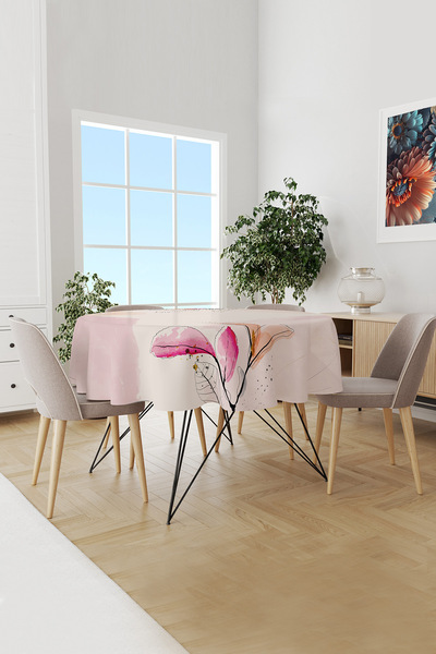 Moud's Floral Art Patterned Round Suede Carefree Tablecloth