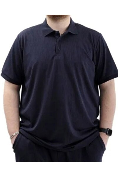 cusseli Large Size Men's T-Shirt Polo Collar Jacquard 24337 Navy Blue