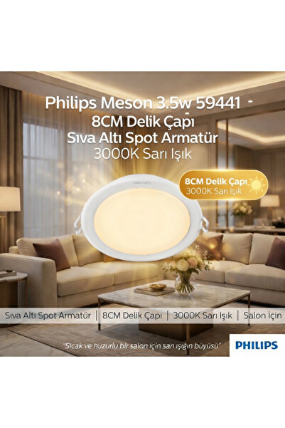 Philips 3.5w 3000k Gün Işığı (SARI IŞIK) 255lm Meson Led Spot Armatür 90mm Dı...