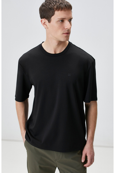 Network Comfort Fit Siyah Bisiklet Yaka T-shirt