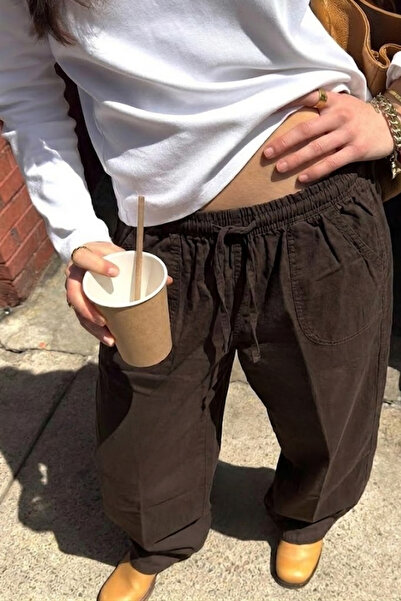 DAMGA JEANS Pantaloni de damă Relax Fit de vară, largi, maro, din in