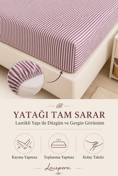 Larispera Single Elastic Sheet Set Cotton Yarn Dyed 100X200Cm Buttoned Pillowcase (50X70Cm1Piece) Burgundy