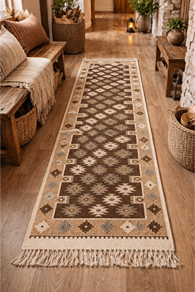 OEM Covor tradițional, dimensiun 60 x 200 cm, maro și crem