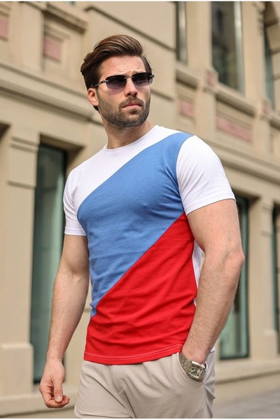 Madmext Colour Blocked White T-shirt 3018