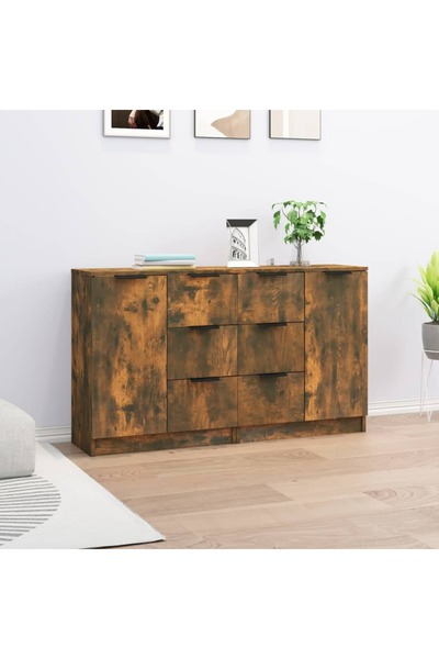 Concept Servante, 2 buc., stejar fumuriu, 60x30x70 cm, lemn prelucrat