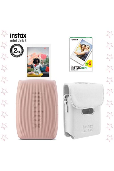 Fujifilm Instax Mini Link 3 Pembe Akıllı Telefon Yazıcısı Beyaz Çanta ve 20'l...