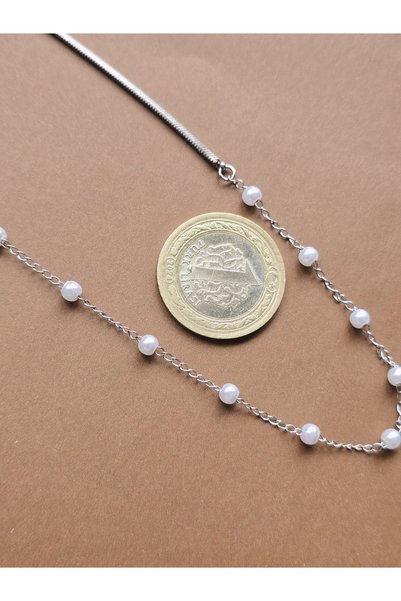 stainless steell Pearl Wrapped Silver Women's Necklace 170 cm - a Quality Steel - Does Not Tarnish