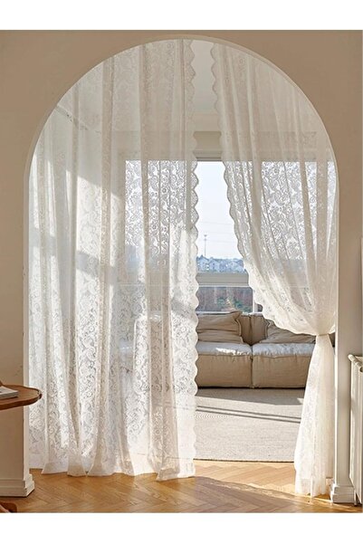 Arabest 2 Panels Lace Sheer Curtains,W57 x L78 inch Beige,Rod Pocket,Light Fi...