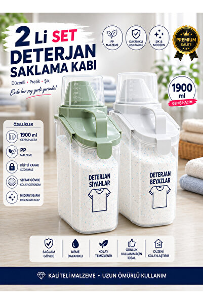 PraticBox 2’li Beyaz Kapaklı 1900 ml Hava Almaz Toz Deterjan Saklama Kabı Çif...