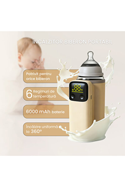 ummo Incalzitor biberoane portabil UMMO, 6 trepte 37-55°C, LED, fara apa, 6000mAh, USB-C, lumina veghe