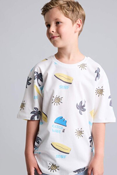DeFacto 100% Cotton Oversized Crew Neck Safari Printed Short Sleeve T-Shirt f...