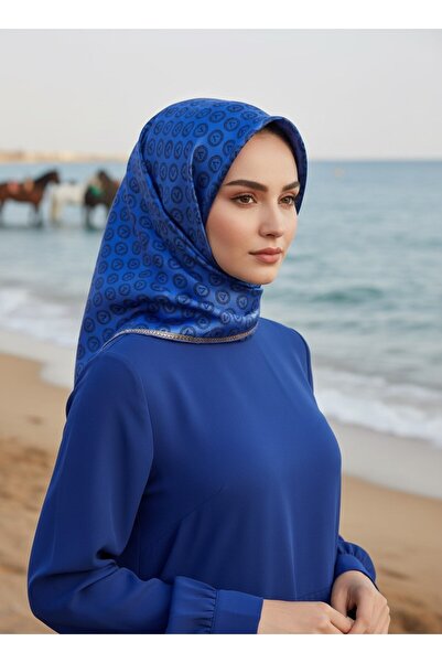 Vissona 100% Twill Silk Monogram Μοτίβο Κασκόλ Ράψιμο Σχήμα Ράψιμο στο χέρι