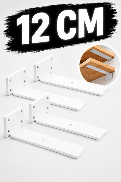 VENON 4 ADET >> 12 CM BEYAZ 4'lü Metal Raf Ayağı Raf Altı Tutucu L Raf Tutucu...